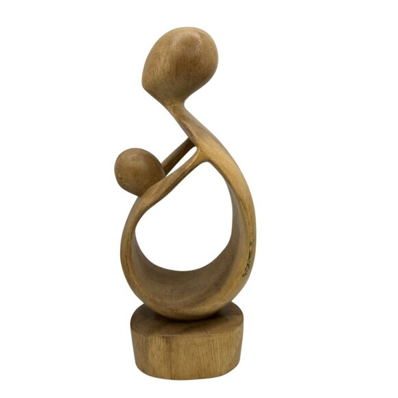 Mother & Child Abstract Wooden Sculpture - Picture 2 of 9